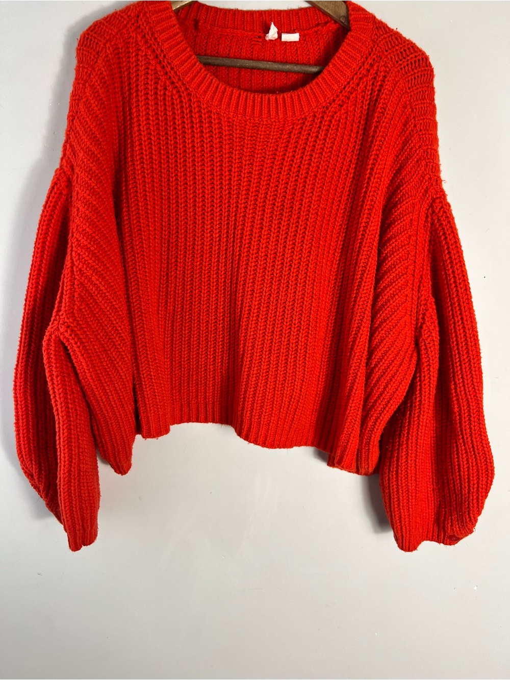 Anthropologie Moth Baja Orange Chunky Knit Oversized Cropped Sweater Size Medium - Picture 6 of 13